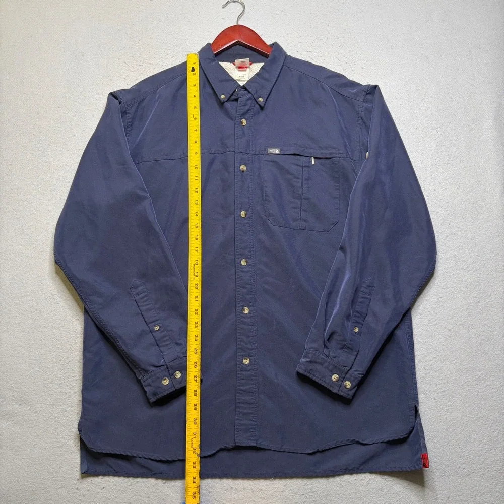 The North Face Button Up Shirt Mens XL Navy Blue A412 Long Sleeve Hiking Utility